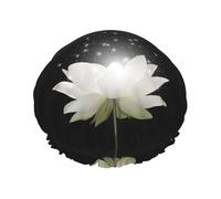 Bonnet de douche double couche imprimé fleur de lotus, bonnet de douche réutilisable, adapté à différentes longueurs de cheveux