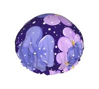 Bonnet de douche double couche imprimé fleur de pensée de dessin animé, bonnet de douche réutilisable, adapté à différentes longueurs de cheveux