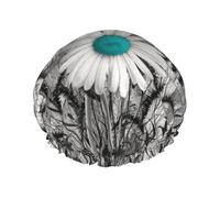 Bonnet de douche double couche imprimé fleurs marguerites, bonnet de douche réutilisable, adapté à différentes longueurs de cheveux