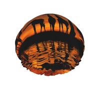 Bonnet de douche double couche imprimé girafe africaine arbre majestueux bonnet de douche réutilisable, adapté à différentes longueurs de cheveux