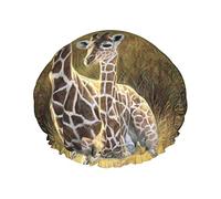 Bonnet de douche double couche imprimé girafe maman et bébé, bonnet de douche réutilisable, adapté à différentes longueurs de cheveux