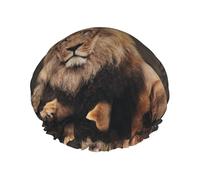 Bonnet de douche double couche imprimé lion couronne bonnet de douche réutilisable adapté à différentes longueurs de cheveux