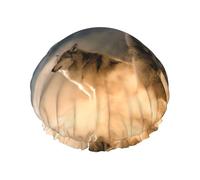 Bonnet de douche double couche imprimé loup sauvage, réutilisable, adapté à différentes longueurs de cheveux