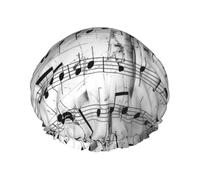 Bonnet de douche double couche imprimé notes de musique, bonnet de douche réutilisable pour femme