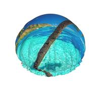 Bonnet de douche double couche imprimé océan tropical île tropicale, bonnet de douche réutilisable, adapté à différentes longueurs de cheveux