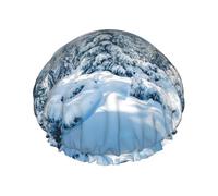 Bonnet de douche double couche imprimé paysage d'hiver, bonnet de douche réutilisable, adapté à différentes longueurs de cheveux