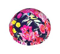 Bonnet de douche double couche imprimé roses jardin, réutilisable, adapté à différentes longueurs de cheveux