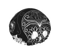 Bonnet de douche double couche imprimé tête de mort réutilisable, adapté à différentes longueurs de cheveux