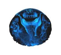 Bonnet de douche double couche imprimé tête de mort squelette flamme, bonnet de douche réutilisable, adapté à différentes longueurs de cheveux