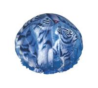 Bonnet de douche double couche imprimé tigre blanc, réutilisable, adapté à différentes longueurs de cheveux
