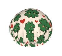 Bonnet de douche double couche imprimé trèfle à quatre feuilles, bonnet de douche réutilisable, adapté à différentes longueurs de cheveux