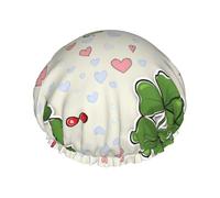 Bonnet de douche double couche imprimé trèfle dessin animé, réutilisable, adapté à différentes longueurs de cheveux