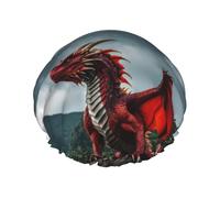 Bonnet de douche double couche Majestic Red Dragon, réutilisable, résistant à l'eau, grand bonnet de douche pour femme, bonnet de douche avec doublure en PEVA et cordon élastique