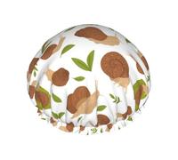 Bonnet de douche double couche motif escargots verts et bruns, réutilisable, résistant à l'eau, grand bonnet de douche pour femme, avec doublure en PEVA et cordon élastique