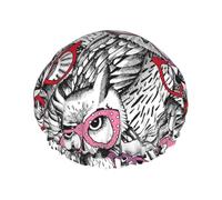 Bonnet de douche double couche motif hibou, réutilisable, résistant à l'eau, grand bonnet de douche pour femme, avec doublure en PEVA et cordon élastique