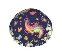 Bonnet de douche double couche motif licorne Pegasus Rainbow Butterfly pour femme, réutilisable, adapté pour le bain et le spa