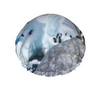 Bonnet de douche double couche motif pingouin Snow Mountain réutilisable adapté pour le bain et le spa