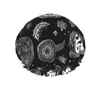Bonnet de douche double couche motif tête de mort chat lune gothique réutilisable adapté pour le bain et le spa