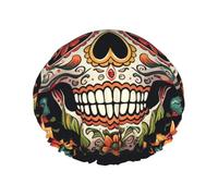 Bonnet de douche double couche pour femme, bonnet de bain élastique réutilisable, bonnet de bain coloré en sucre tête de mort, bonnet de cheveux imperméable pour femme, spa, salon de douche, bonnet de
