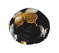 Bonnet de douche double couche pour femme, bonnet de bain élastique réutilisable, bonnet de bain doré, blanc, papillons, noir, bonnet de cheveux imperméable pour femme, spa, salon de douche, bonnet de