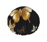 Bonnet de douche double couche pour femme, bonnet de bain élastique réutilisable, bonnet de bain doré, blanc, papillons, noir, bonnet de cheveux imperméable pour femme, spa, salon de douche, bonnet de