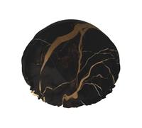 Bonnet de douche double couche pour femme, bonnet de bain élastique réutilisable, bonnet de bain en marbre noir et doré, bonnet de cheveux imperméable pour femme, spa, salon de douche, bonnet de