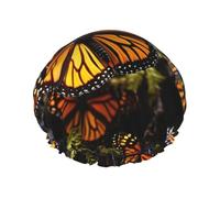 Bonnet de douche double couche pour femme, bonnet de bain élastique réutilisable, bonnet de bain en tas de papillons monarques oranges, bonnets de cheveux imperméables pour femme, spa, salon de douche