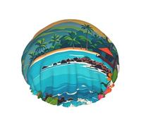 Bonnet de douche double couche pour femme, bonnet de bain élastique réutilisable, bonnet de bain Hello Hawaï, bonnet de cheveux imperméable pour femme, spa, salon de douche, bonnet de cheveux