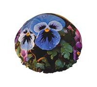 Bonnet de douche double couche pour femme, bonnet de bain élastique réutilisable, bonnet de bain motif fleurs de pensée, bonnet de cheveux imperméable pour femme, spa, salon de douche, bonnet de