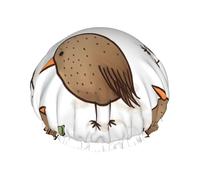 Bonnet de douche double couche pour femme, bonnet de bain élastique réutilisable, bonnet de bain motif oiseaux kiwi, bonnets de cheveux mignons imperméables pour femmes, spa, salon de douche, bonnet