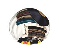 Bonnet de douche double couche pour femme, bonnet de bain élastique réutilisable, disques vinyles et bandes adhésives, bonnets de cheveux imperméables pour femmes, spa, salon, bonnet de douche