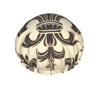 Bonnet de douche double couche pour femme, bonnet de bain élastique réutilisable, motif fleur de lys et bras de chevalier, bonnet de cheveux imperméable pour femme, spa, salon, bonnet de douche