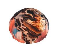 Bonnet de douche double couche pour femme, bonnet de bain élastique réutilisable, motif girafe portant des lunettes de soleil, bonnet de cheveux imperméable pour femme, spa, salon, douche, bonnet de