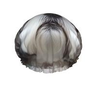 Bonnet de douche double couche pour femme, bonnet de bain élastique réutilisable Shih Tzu pour poils de chien, bonnet imperméable pour femme, spa, salon de douche, bonnet de cheveux