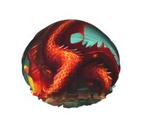 Bonnet de douche double couche pour femme Dragon King in Fire, réutilisable, design de grande taille adapté à toutes les longueurs de cheveux, adapté aux filles, au spa et au salon à domicile.