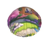 Bonnet de douche double couche pour femme Unicorn Fairy Tale, réutilisable, design de grande taille adapté à toutes les longueurs de cheveux, adapté aux filles, au spa et au salon à domicile.