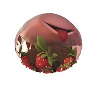 Bonnet de douche double couche pour femme Vaches et Fraises, réutilisable, design de grande taille adapté à toutes les longueurs de cheveux, adapté aux filles, au spa et au salon à domicile.