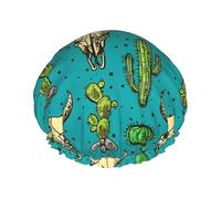 Bonnet de douche double couche réutilisable avec imprimé cactus et crâne de taureau