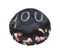Bonnet de douche double couche réutilisable avec inscription « I Love You Words with Hearts » - Grand bonnet de douche pour femme
