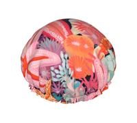 Bonnet de douche double couche réutilisable et imperméable Motif étoile de mer Rose à pois pour femme