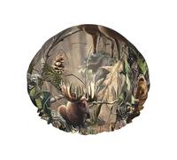 Bonnet de douche double couche réutilisable léger et doux pour femme Motif cerf, ours et élan