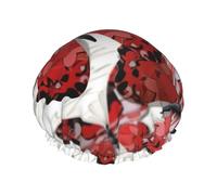 Bonnet de douche double couche réutilisable pour femme Motif cœur papillon Rouge