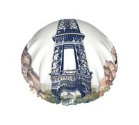 Bonnet de douche double couche réutilisable pour femme Motif monuments de Paris