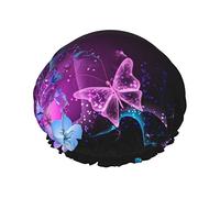 Bonnet de douche double couche réutilisable pour femme Motif papillon Rose/violet