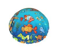 Bonnet de douche double couche tortue et poisson pour femme, réutilisable, design de grande taille adapté à toutes les longueurs de cheveux, adapté pour les filles, spa et salon à domicile.