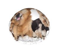 Bonnet de douche doublé double couche imprimé chiens mignons, bonnets de douche réutilisables pour femmes