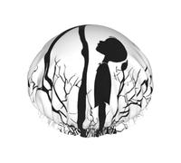 Bonnet de douche doublé double couche imprimé notes de musique noires, bonnets de douche pour femmes réutilisables