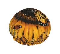 Bonnet de douche doublé double couche imprimé papillon et tournesol, bonnet de douche réutilisable pour femme