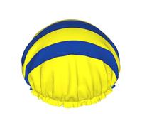 Bonnet de douche doublé double couche imprimé rayures jaunes et bleues, bonnets de douche réutilisables pour femmes