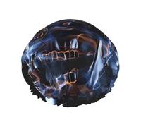 Bonnet de douche doublé double couche imprimé tête de mort, bonnet de douche réutilisable pour femme